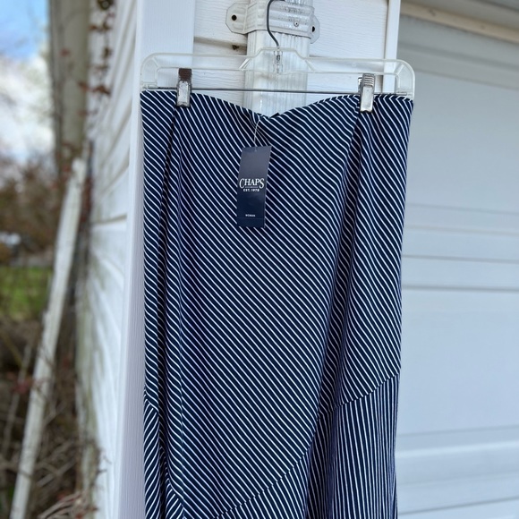 NWT Chaps by Ralph Lauren Pretty Navy White Stripe Flare Hem Tea Length Skirt - Picture 3 of 6